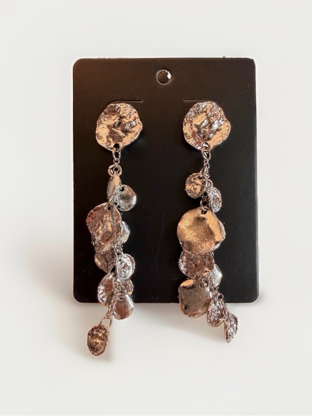 Silver Coin Textured Drop Earrings